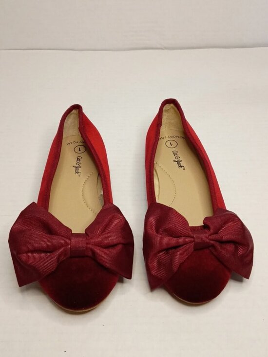 Cat & Jack Other - Cat & Jack Red Velvet Perla Bow Ballet Flats Girls Youth Size 1